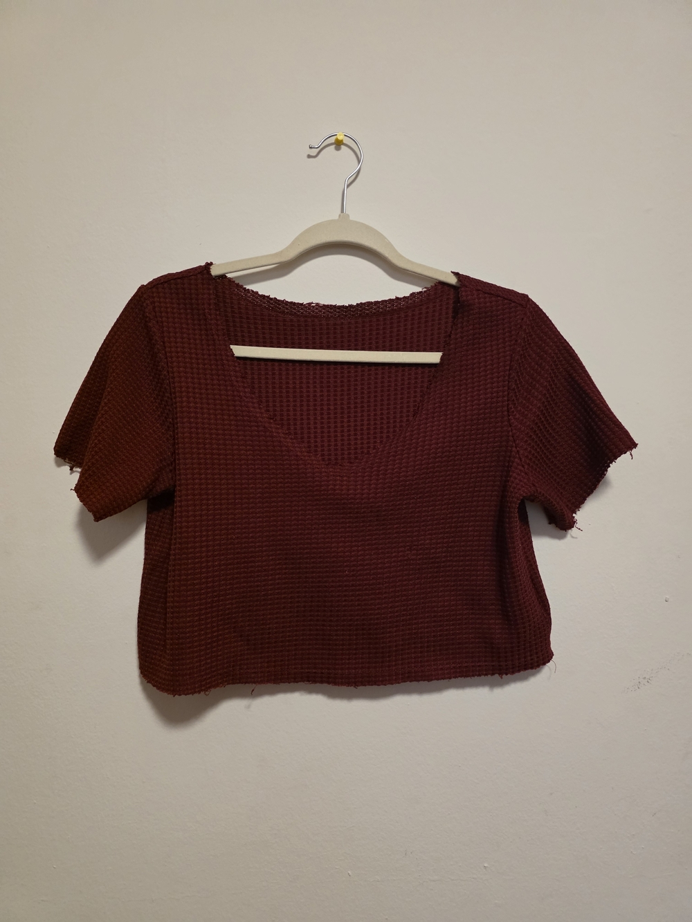 SHEIN Burgundy Waffle-Knit Cropped Tee